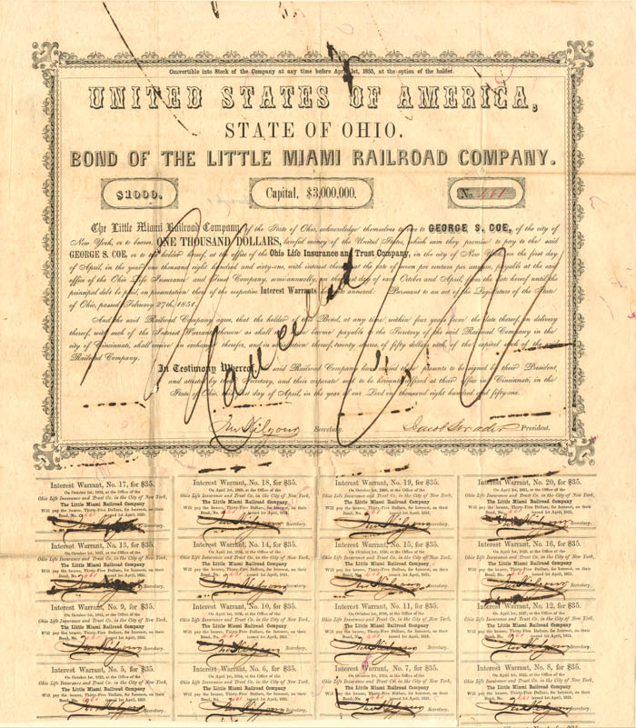 Little Miami Railroad Co. - Bond